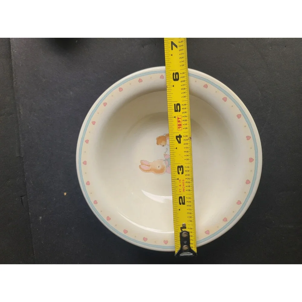 Hallmarks Beatrix Potter Childs 3 Piece Ceramic Plate Bowl Mug Set Pastel Hearts
